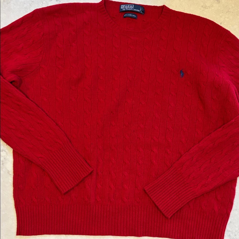 Men’s Polo Ralph Lauren Red Cable-Knit Wool Sweater